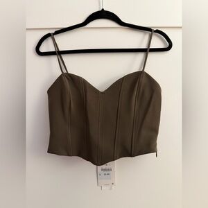 NEW WITH TAGS- ZARA Corset Crop Top- color Olive (size M)